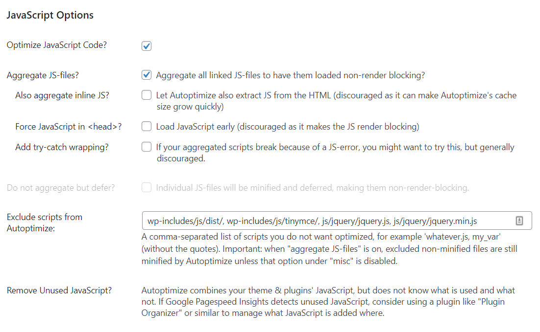Autoptimize Javascript Options