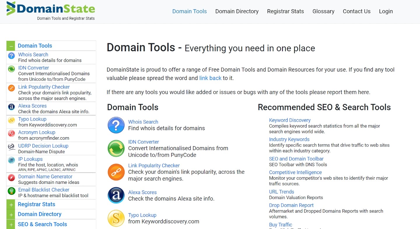 Domainstate.com homepage
