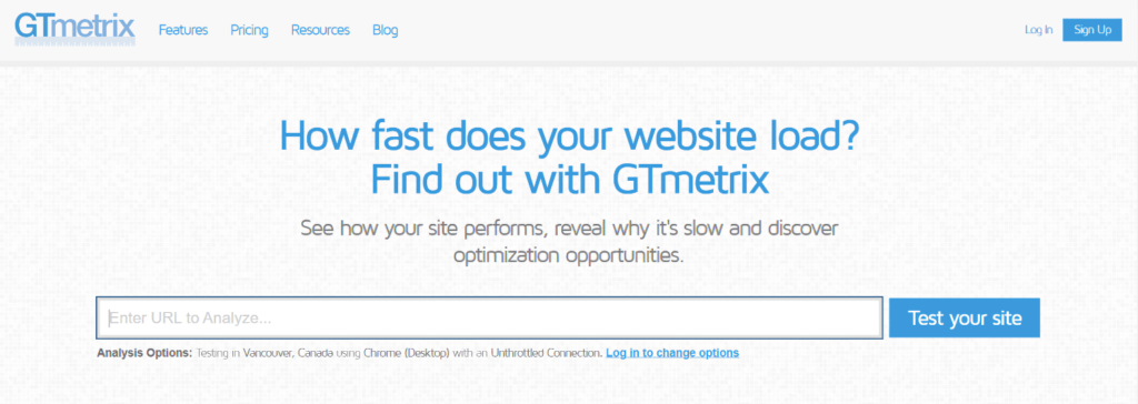 Gtmetrix Homepage Screenshot