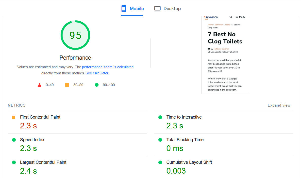 Nitropack Page Speed Test