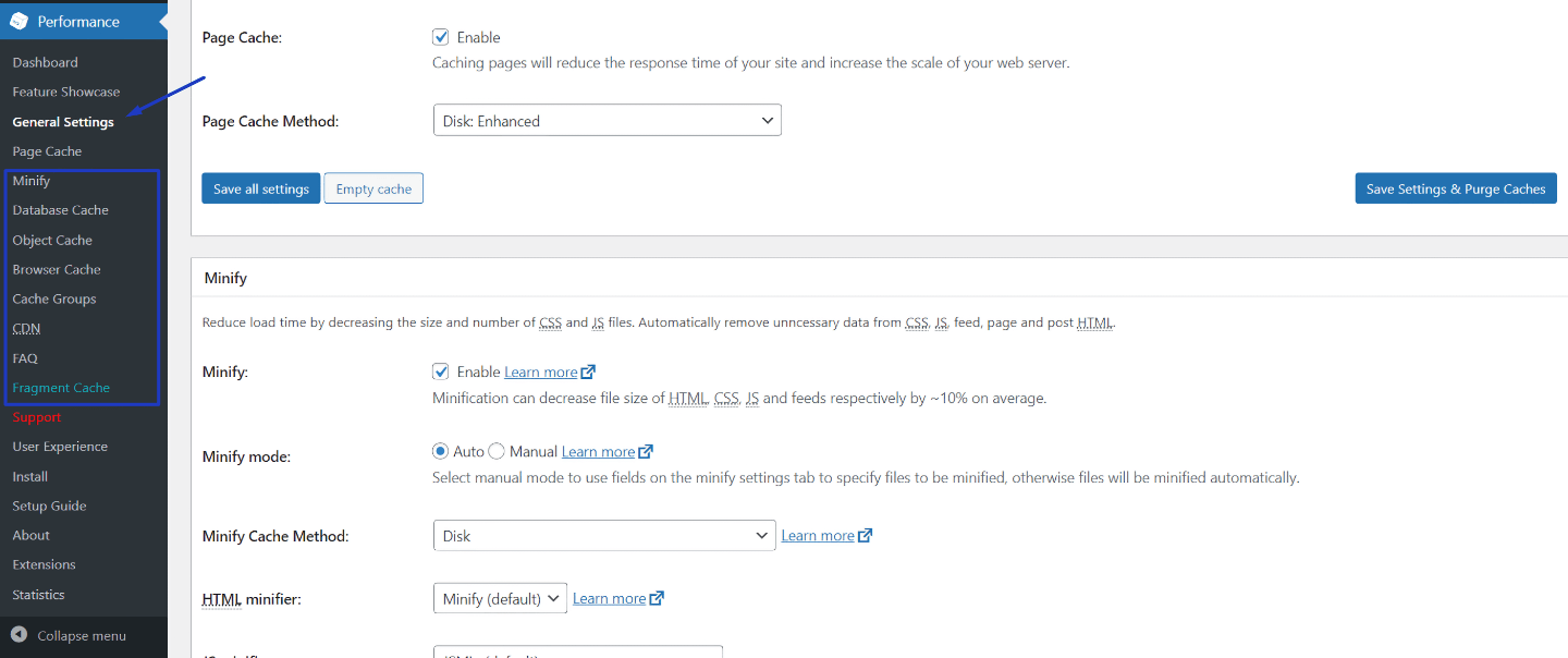 W3 Tota Cache Plugin Settings