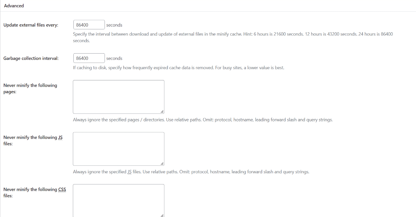 W3 Total Cache Advanced Options