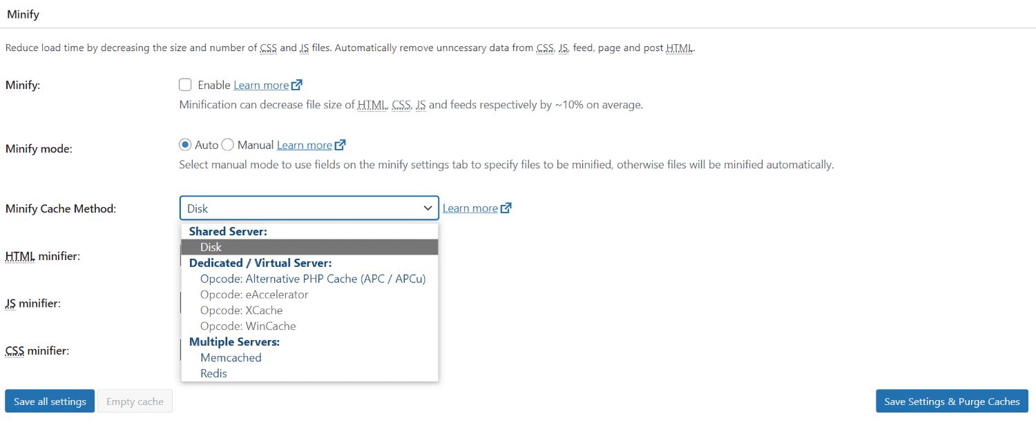 W3 Total Cache Advanced Settings