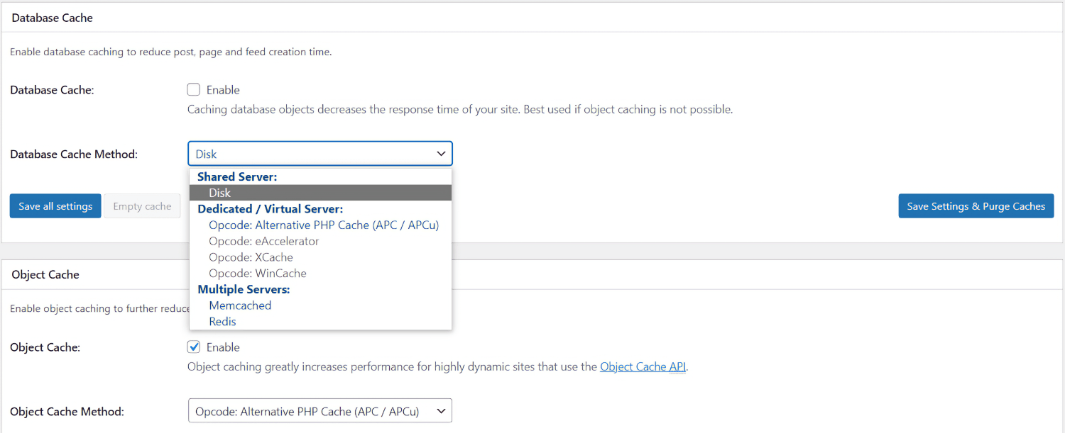 W3 Total Cache Database Cache Settings