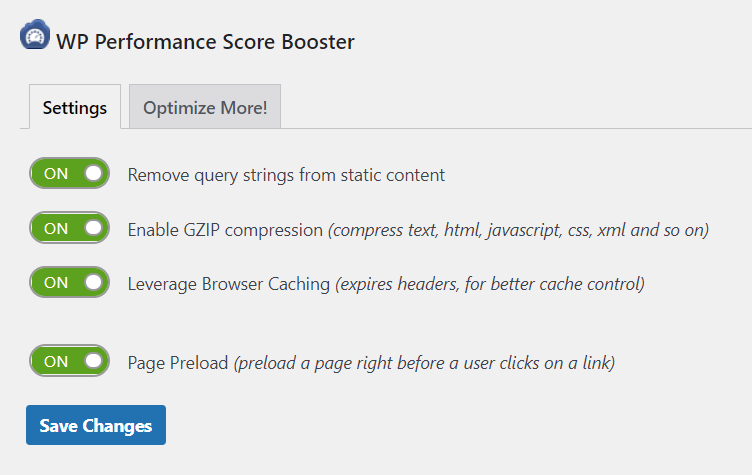 Wp Performance Score Booster Settings