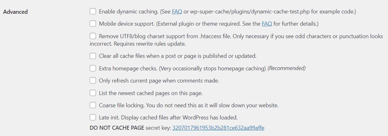 Wp Super Cache Advanced Settings