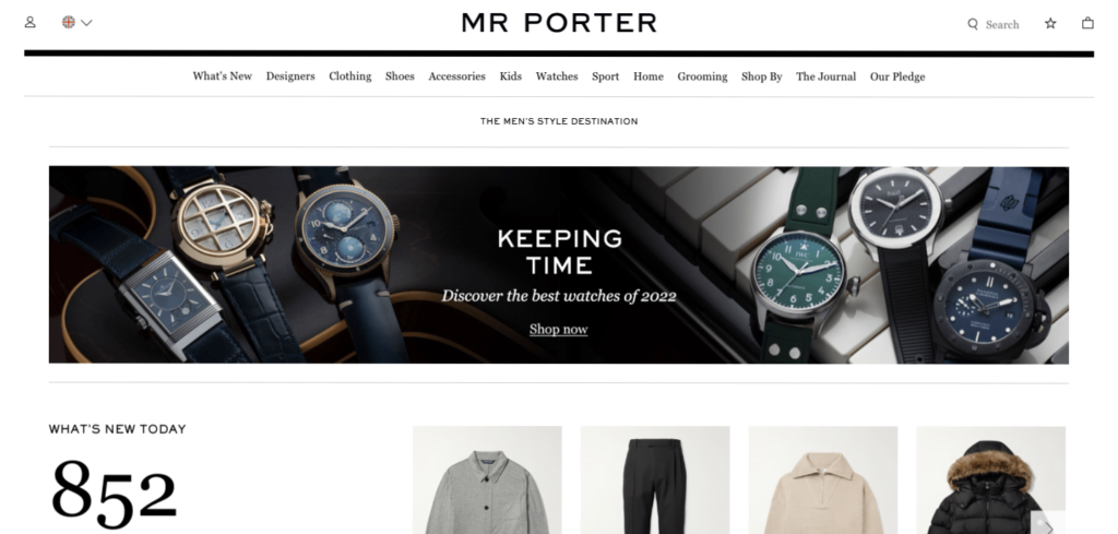 mr porter homepage