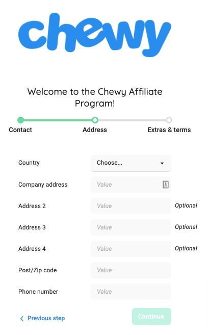 chewy aff program signup