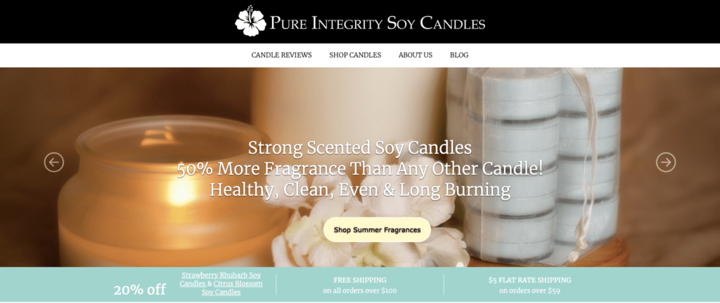 pure integrity soy candles homepage