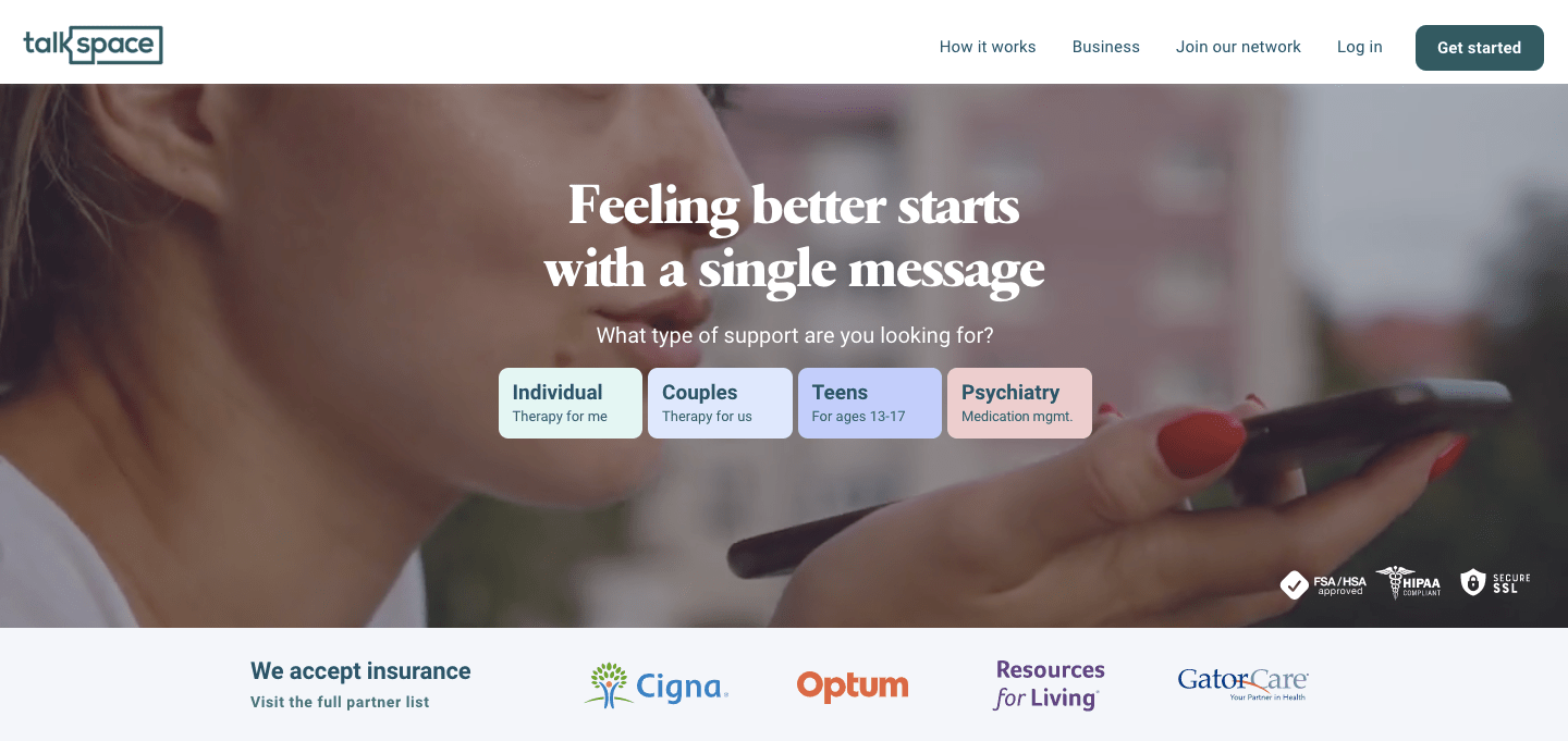 talkspace homepage