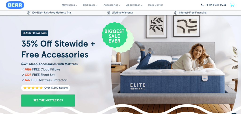 bear mattress homepage
