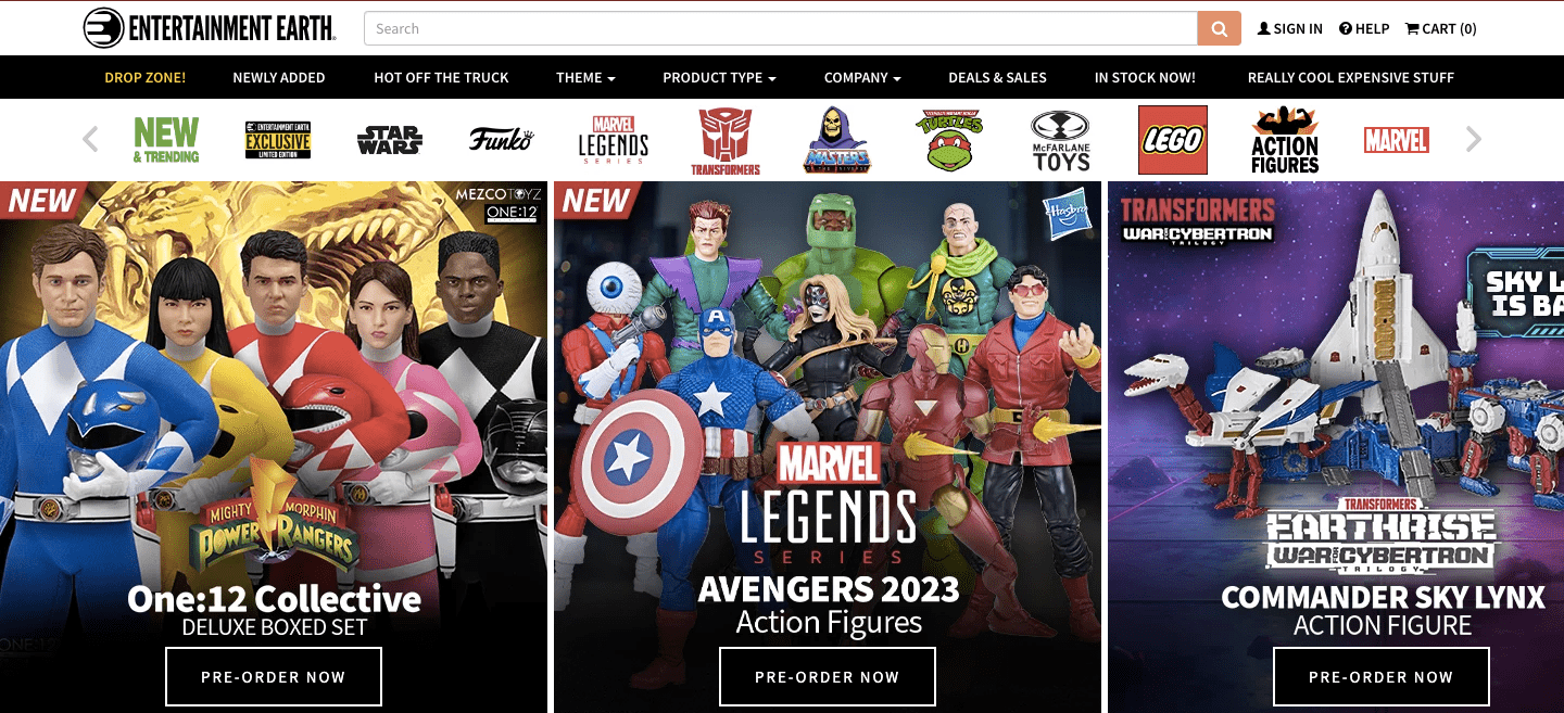 entertainment earth homepage