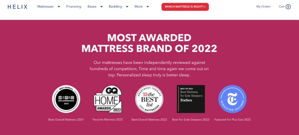 helix mattress homepage