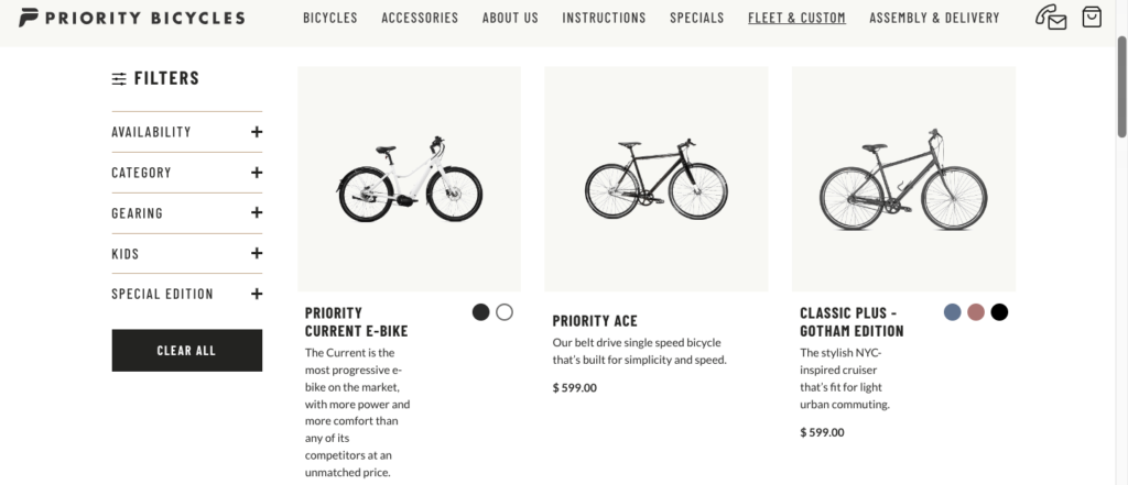 priority bicycles homepage