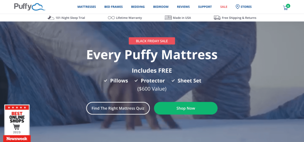 puffy mattress homepage