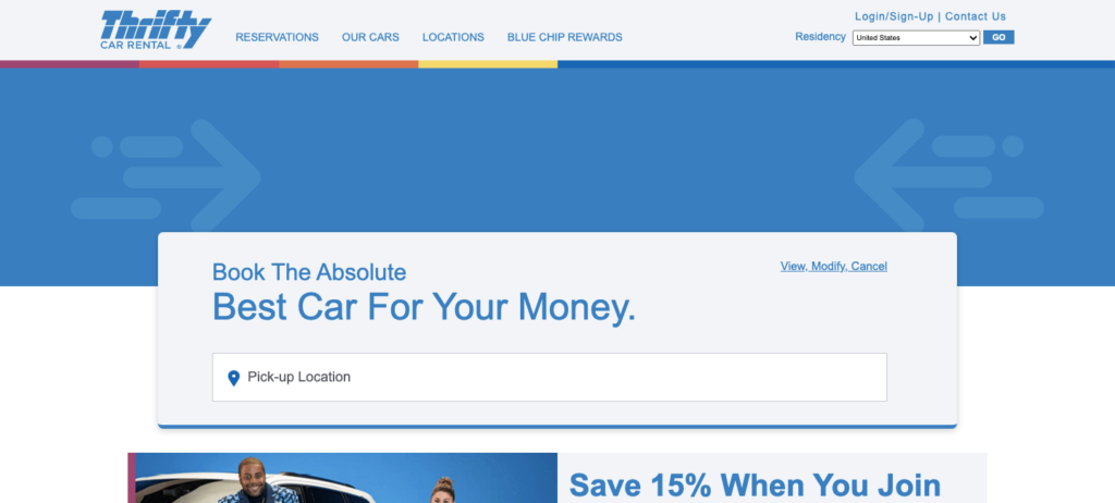 thrifty car rental homepage