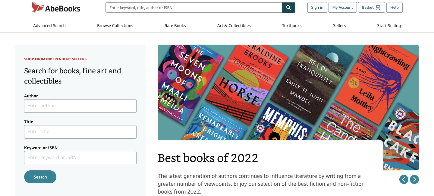 abebooks homepage screenshot