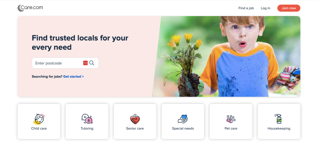 care homepage screenshot