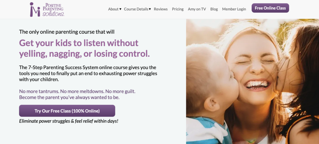 positive parenting solutions homepage screenshot