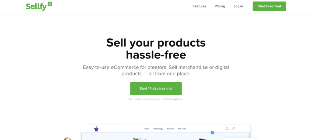 sellfy homepage screenshot