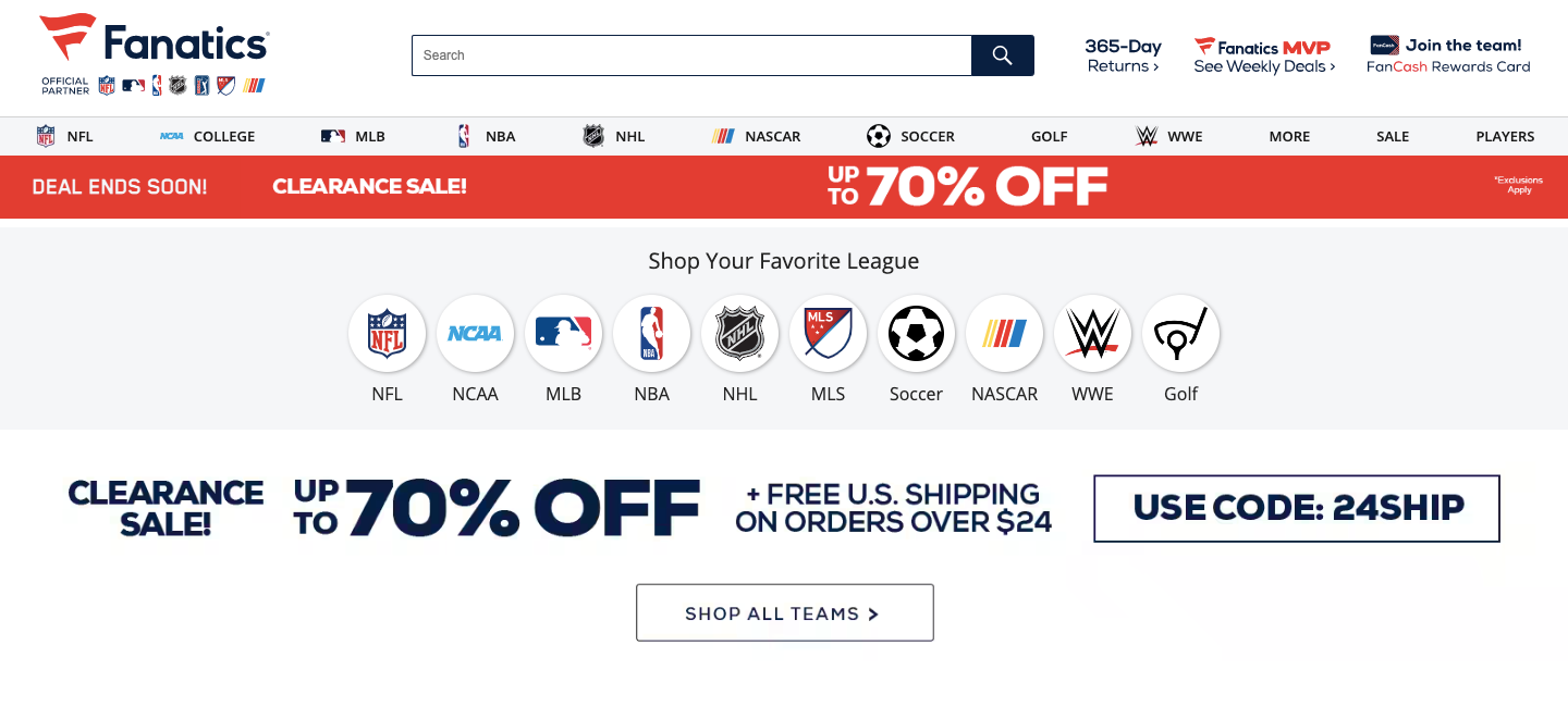 fanatics homepage