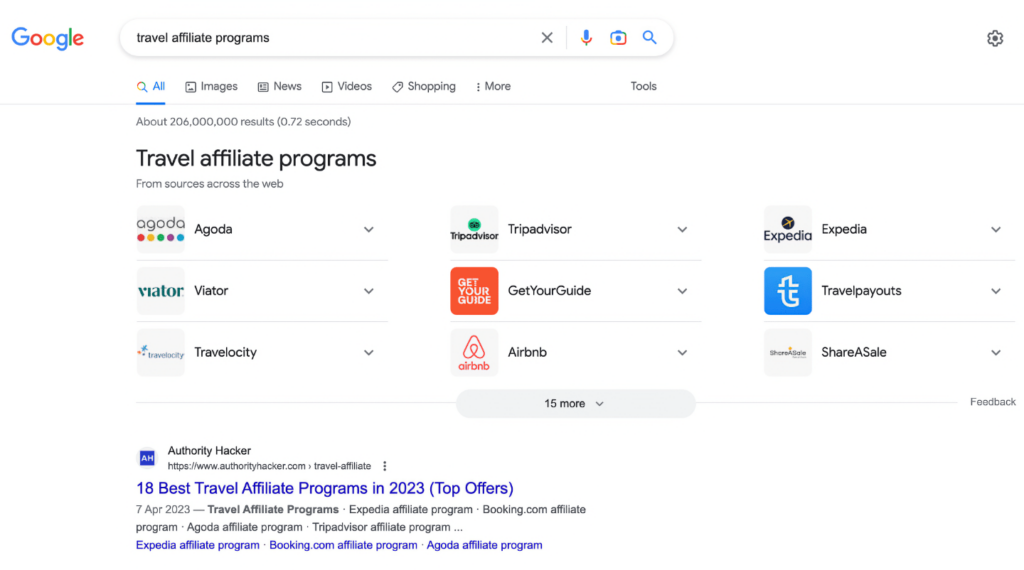 affiliate programs google search