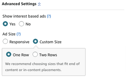 amazon recommendation ads advanced settings