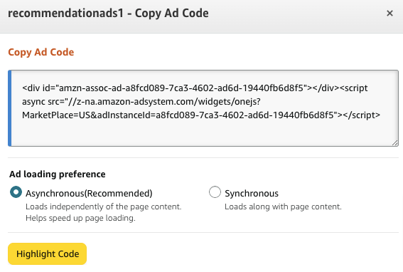 amazon recommendation ads code