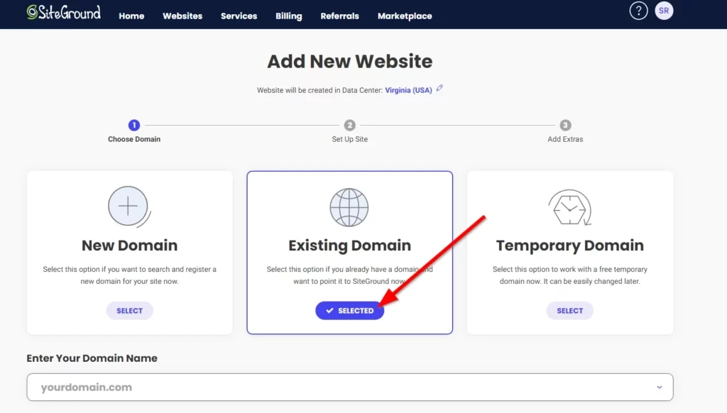 siteground hosting adding existing domain