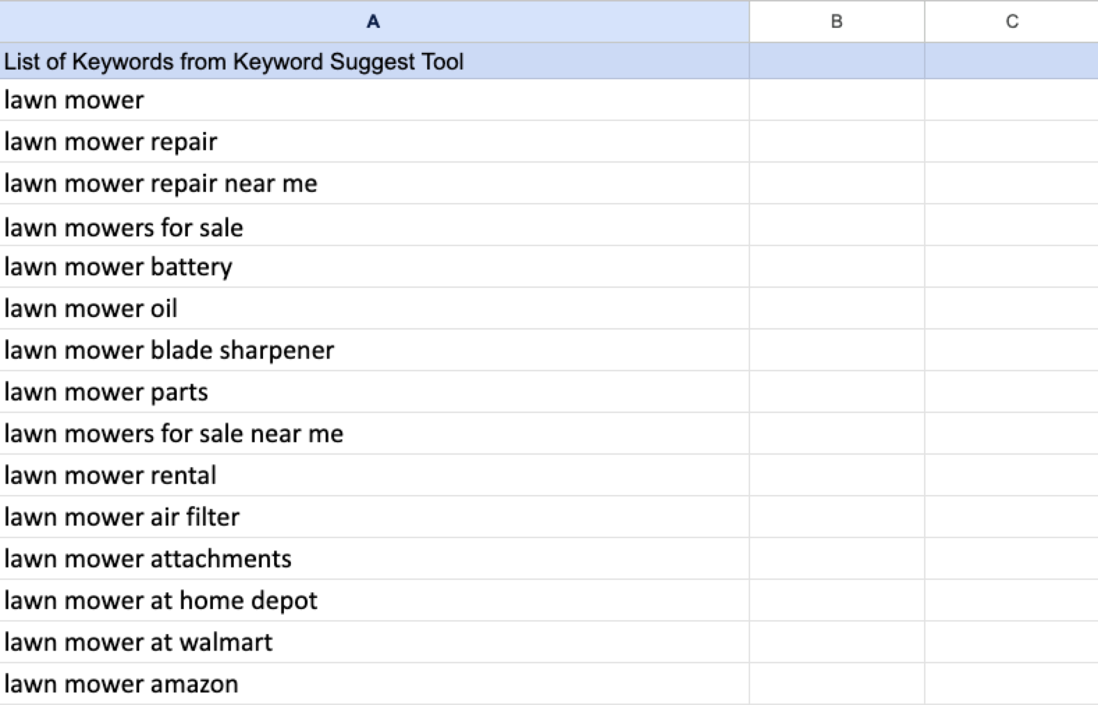 google sheet with keywords