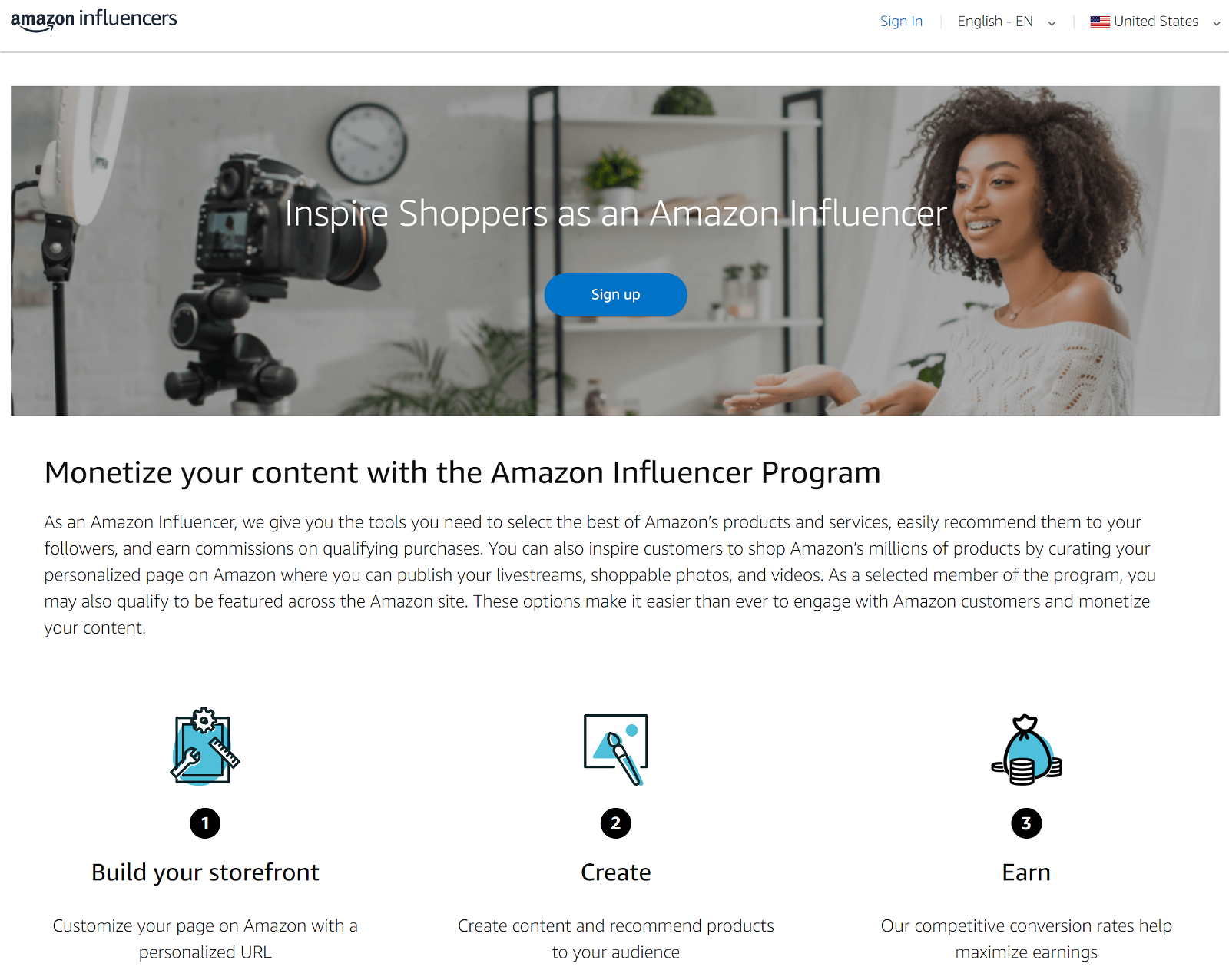 Amazon Influencer Program Homepage