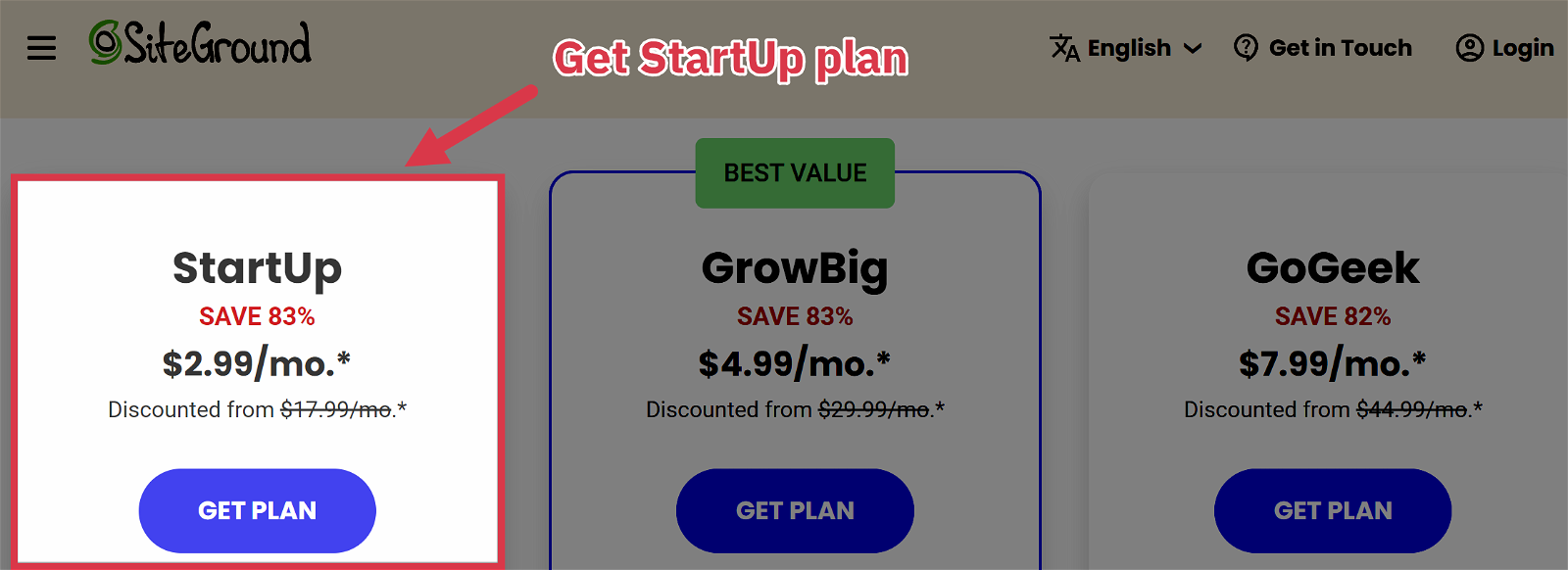 Siteground startup plan
