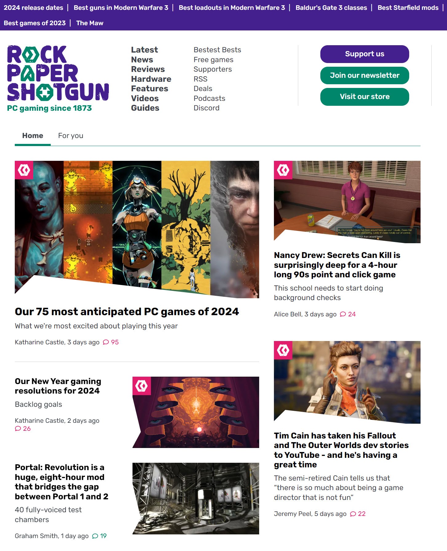 Rock Paper Shotgun homepage