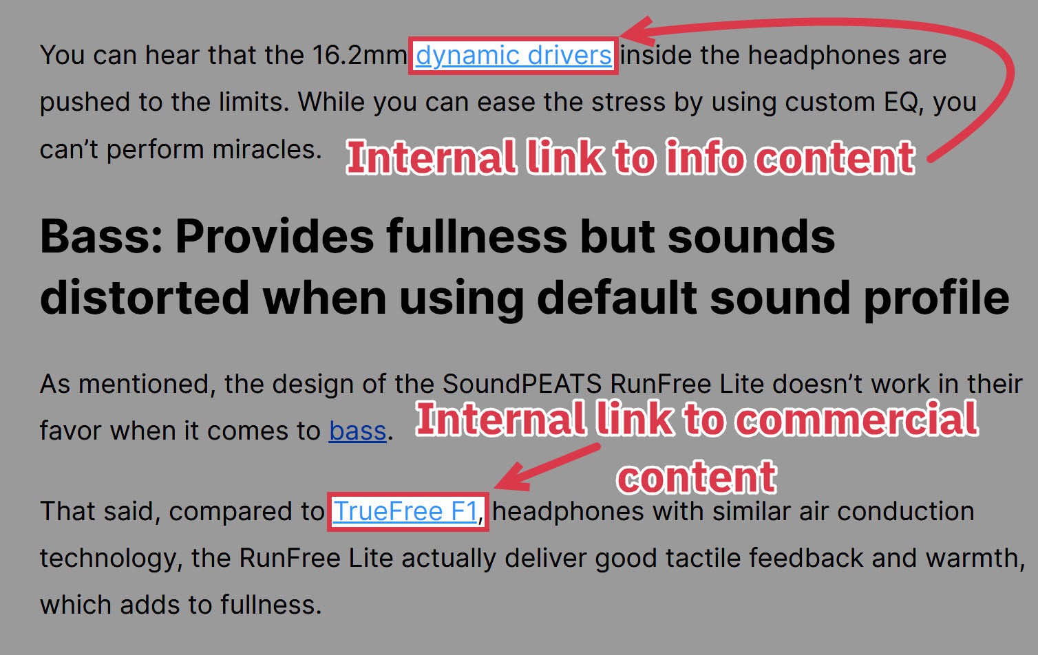 Internal links on headphones addict