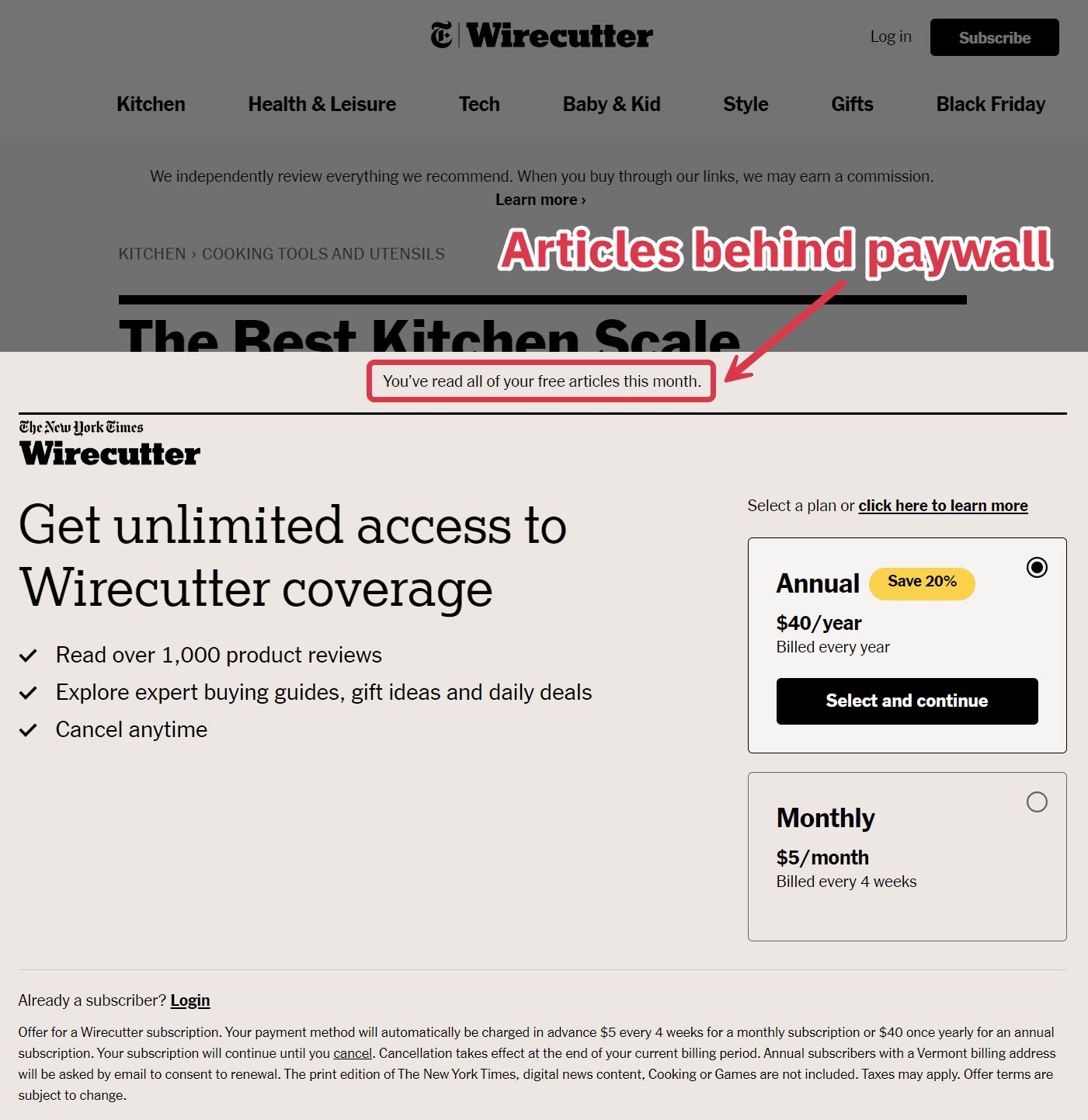 Wirecutter Paywall