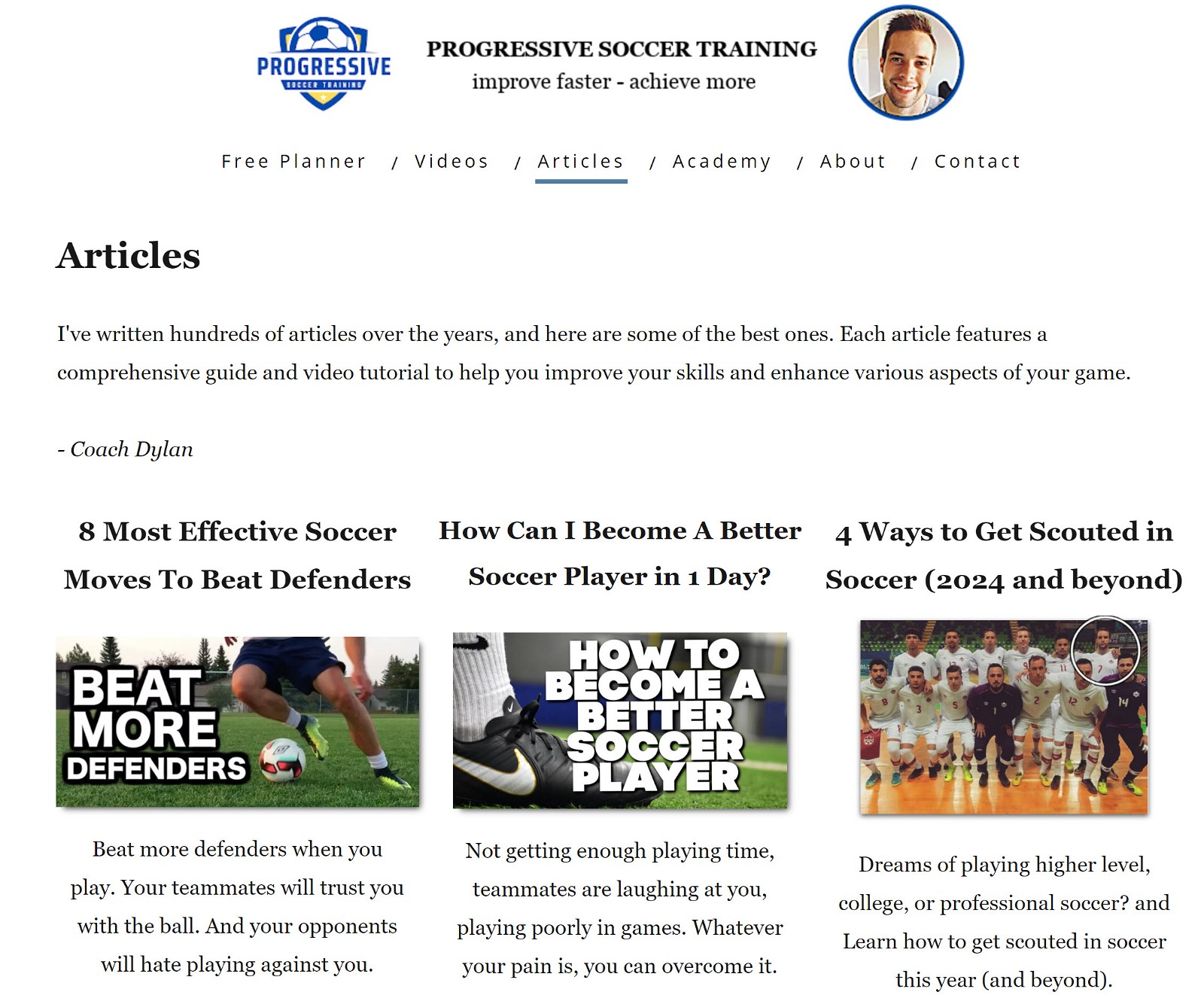 Progressive Soccer Training homepage