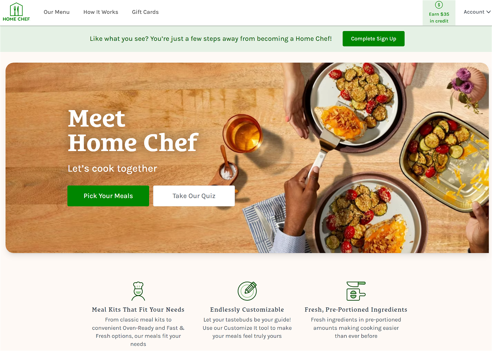 Home Chef Homepage