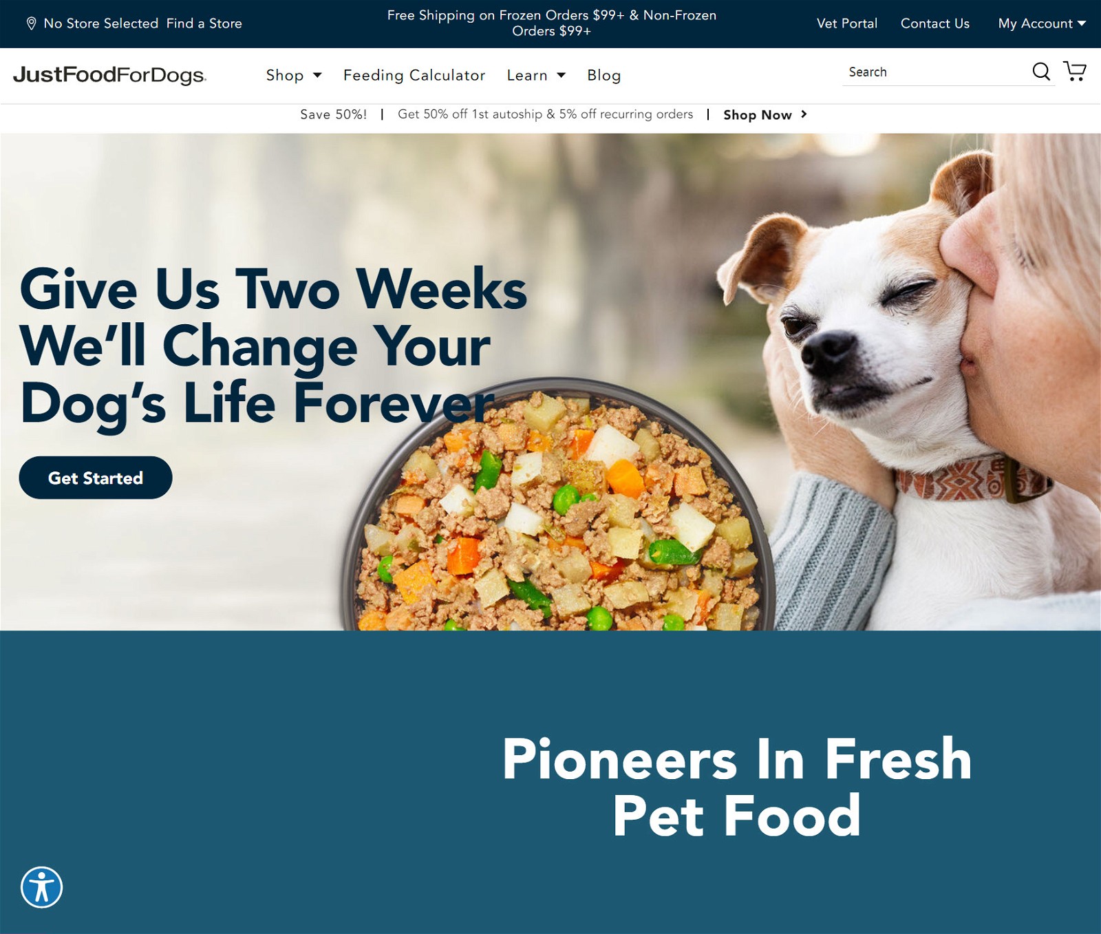 JustFoodForDogs Homepage