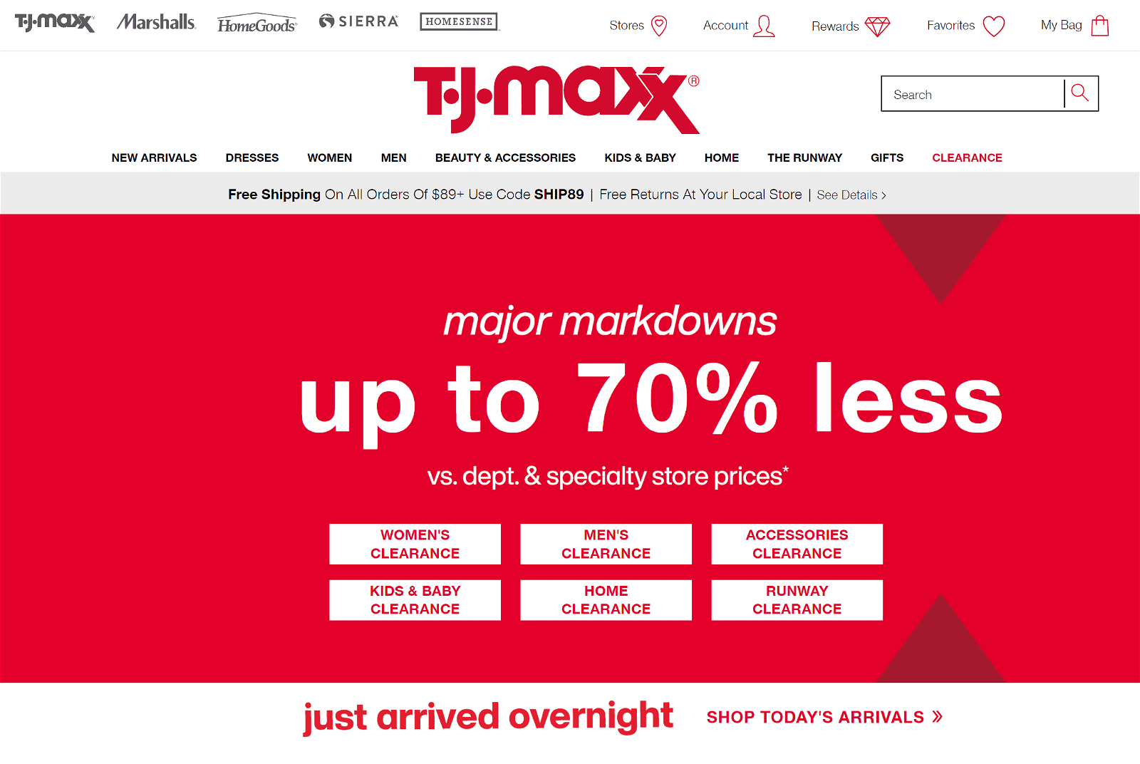 TJ Maxx Homepage
