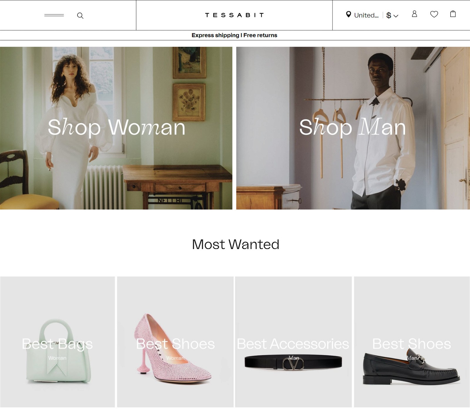 Tessabit Luxury Boutique Homepage