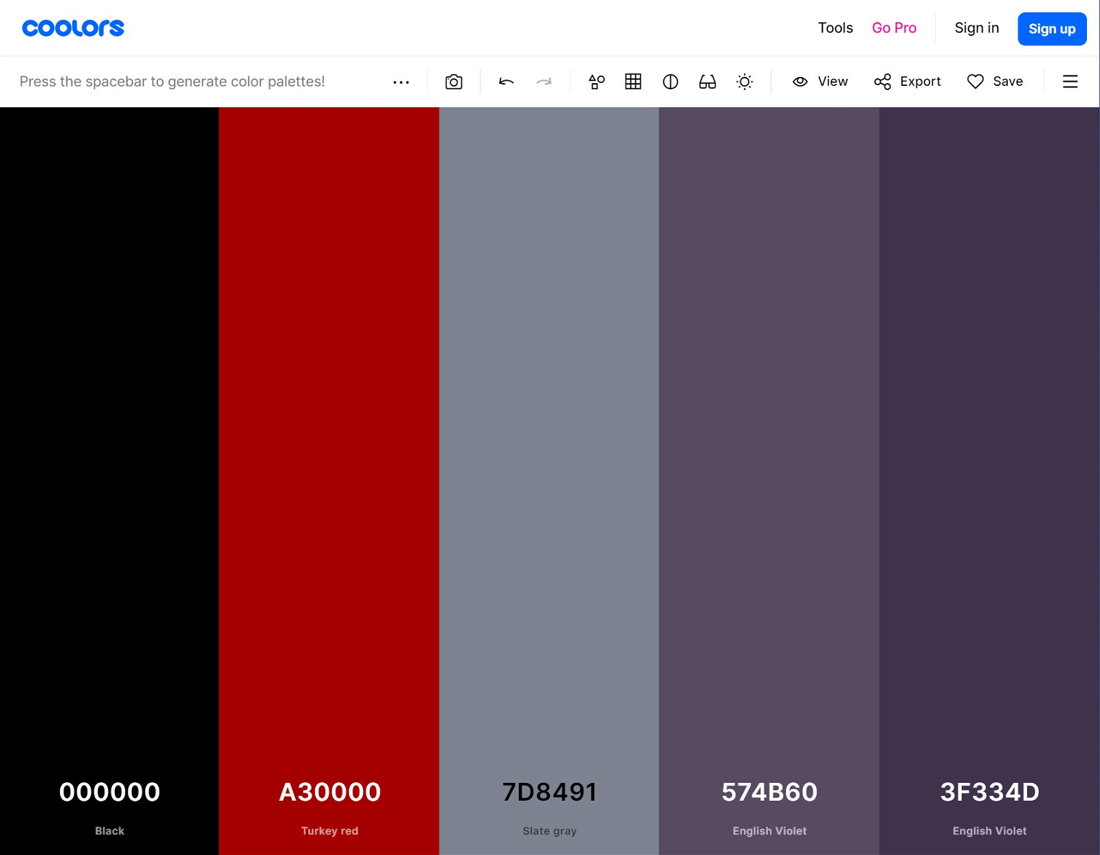 coolors color selection