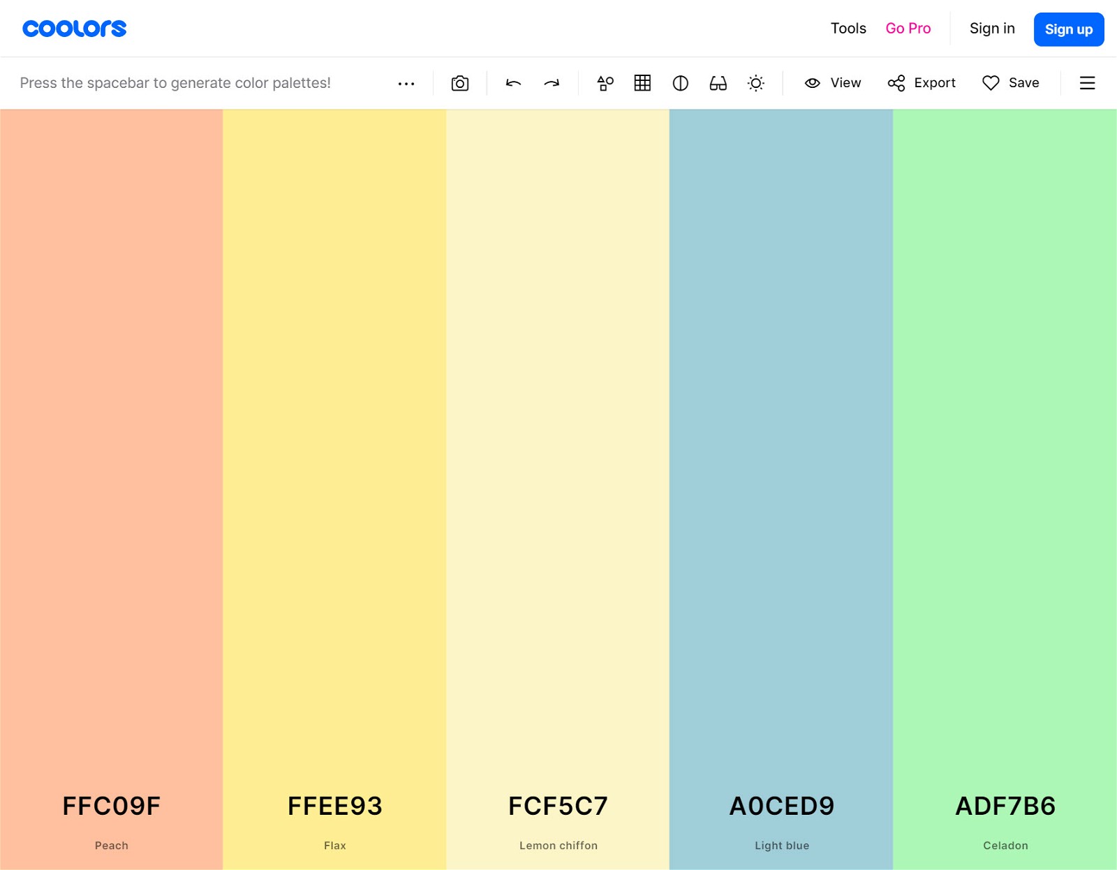 Coolors color selection