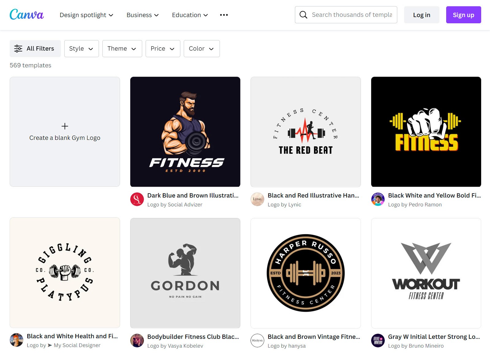 Fitness logos on Canva