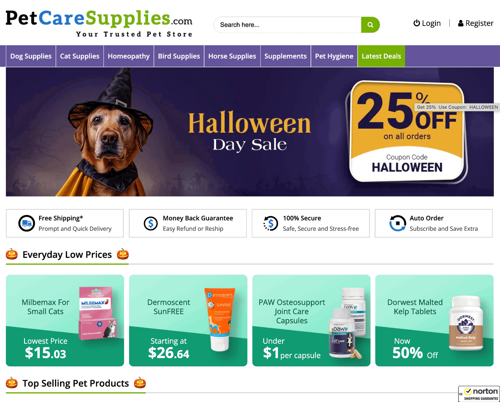 petcaresupplies homepage